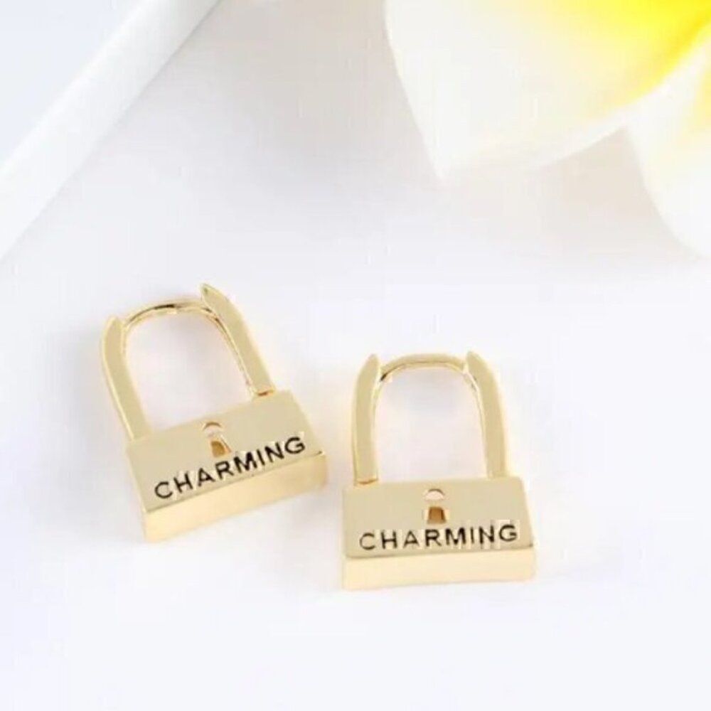 Gold Ear Buckle Women Hoop Jewelry Lock Earrings